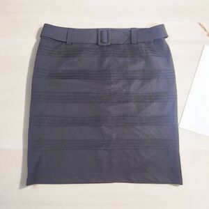 Dressbarn Knee Length Pencil Skirt Striped Dk Charcoal Gray Women's Size 16 Belt